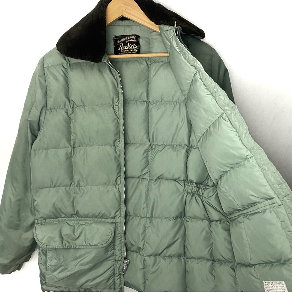 Vintage 60’s Alaska Sleeping Bag Co Sage Green Down Filled Jacket Talon Zipper L - Picture 4 of 9